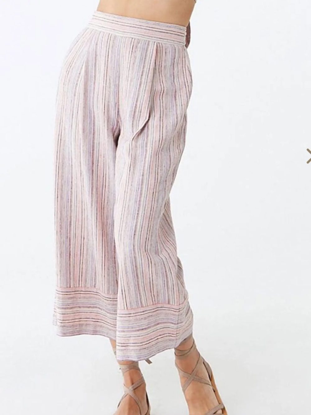 Wide leg striped linen blend pants